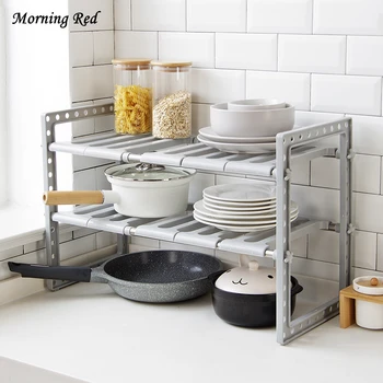 

Retractable Kitchen Storage Cupboard Rack Sink Bottom Shelf Multipurpose Plastic Steel Shelf Office Desk Bookshelf Organizer