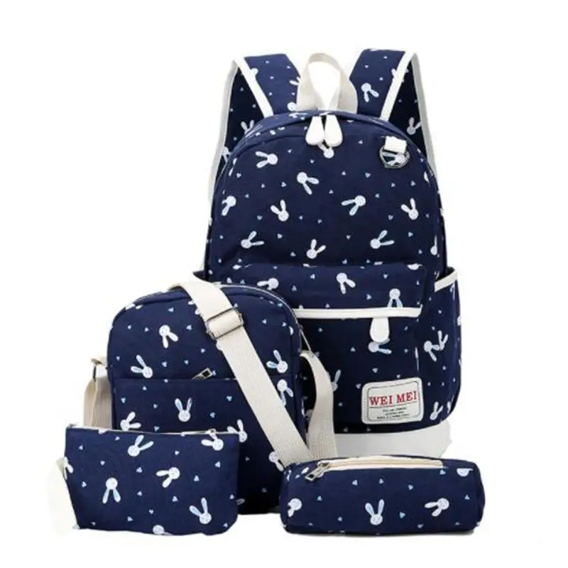 

Canvas Backpack 4 Pcs/set Women School Knapsack Teenagers Student Casual Shoulder Bag Girls Travel Rucksack F435