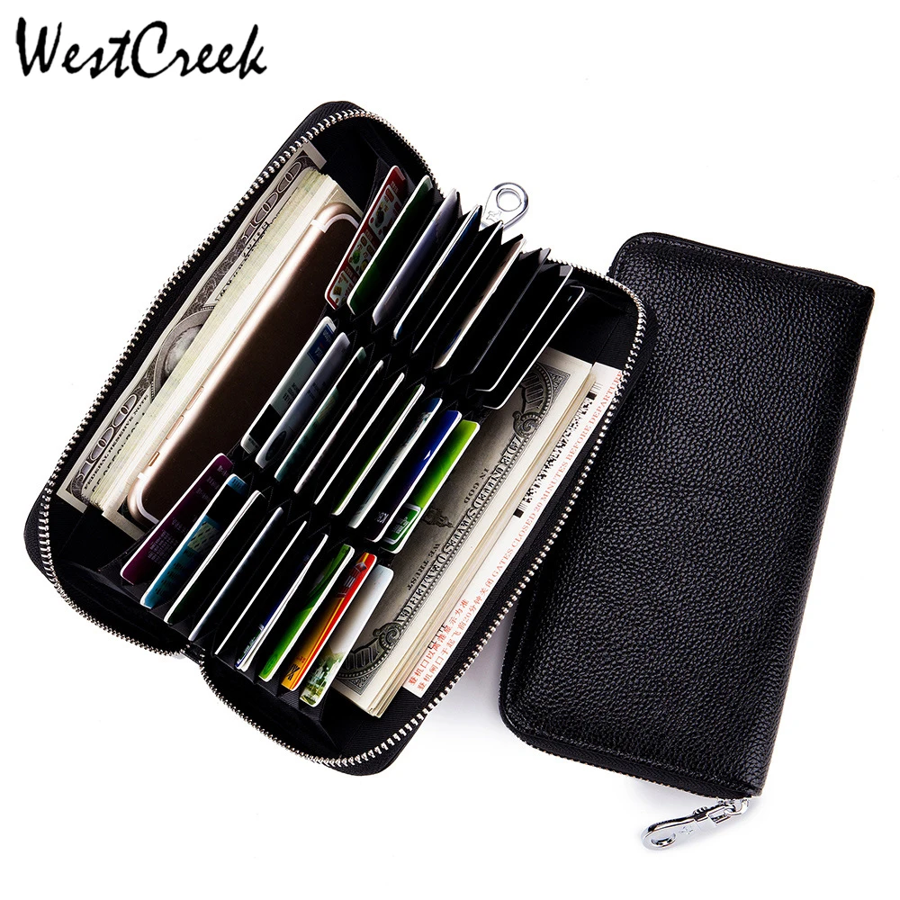 WESTCREEK Brand Artificial Leather Women Zipper Long Wallets Men Travel