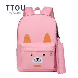 TTOU милый кот школьная сумка комплект Для женщин рюкзак розовый холст школьный женские туристические рюкзаки для девочек-подростков
