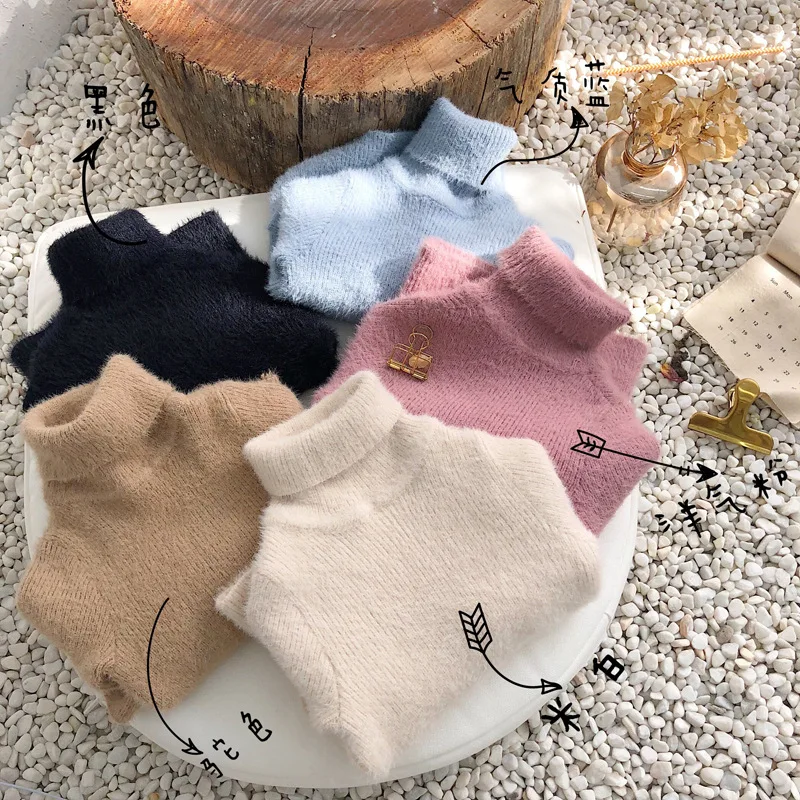 

Kids sweater solid pink black white color turtleneck unisex baby girls boys sweaters