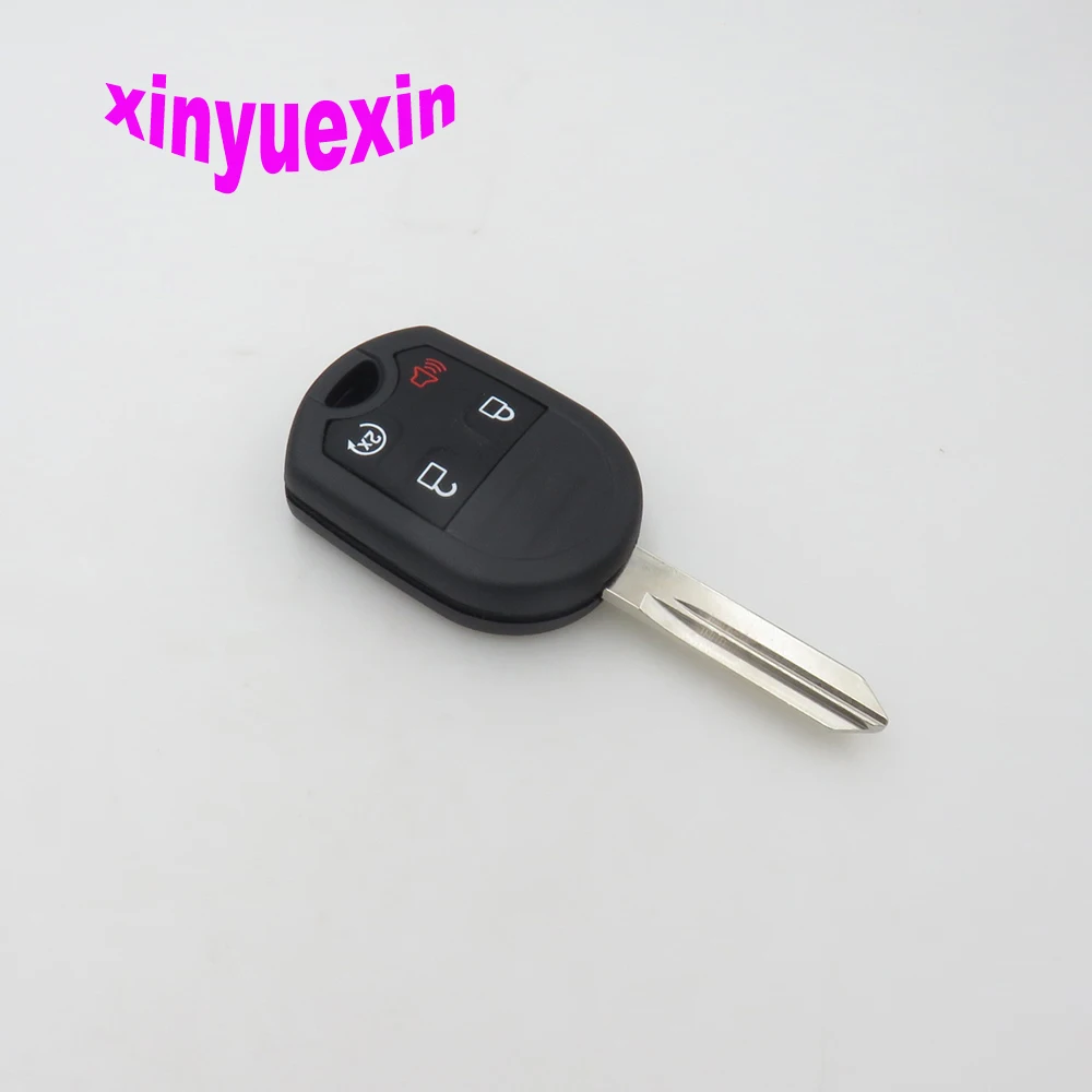 Xinyuexin ключа неразрезанный чип приемо-передатчика брелок для ключей с кожаной крышкой чехол для Ford Flex F150 F250 F350 F450 4 кнопки сменный Корпус Ключа