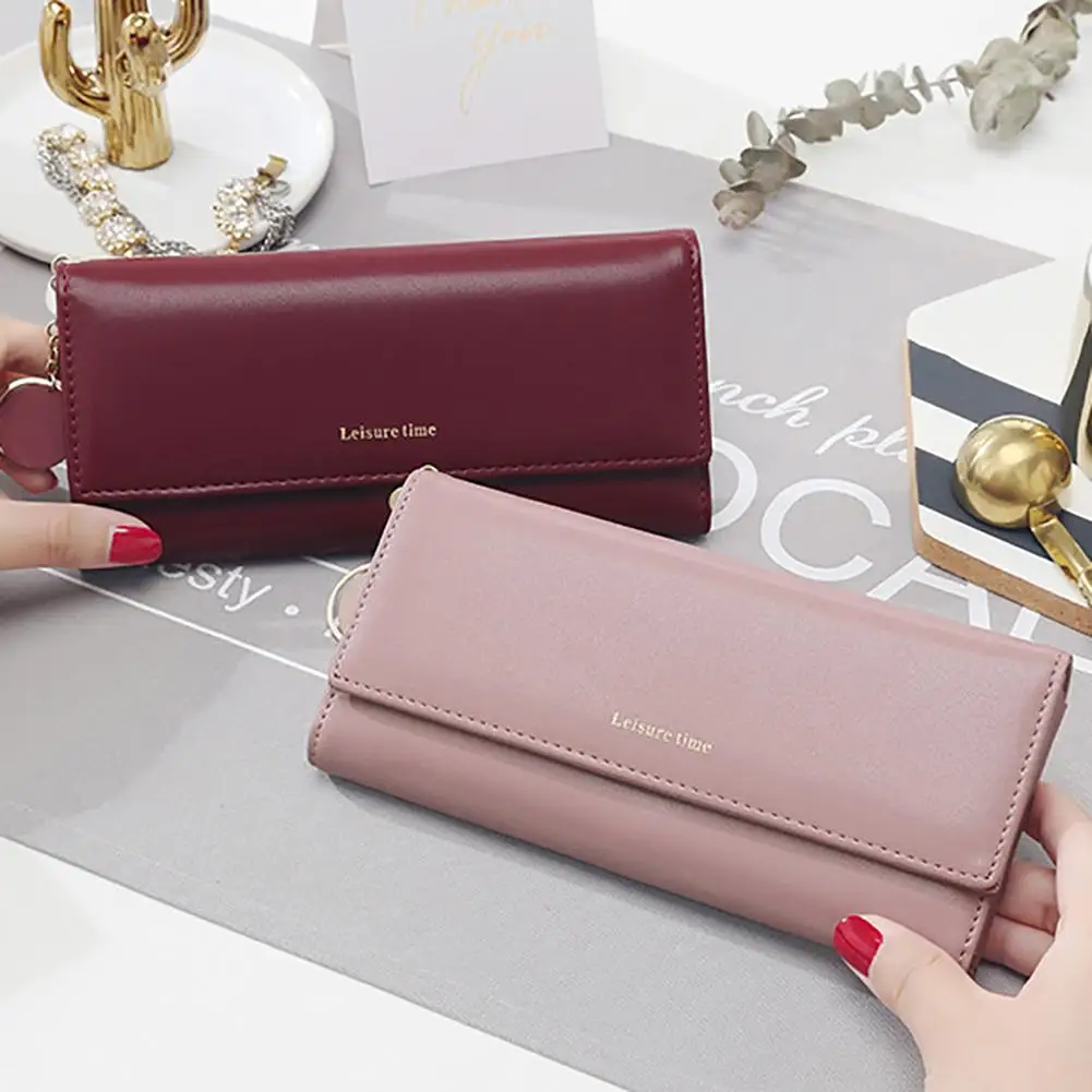 

Vintage Solid Color Leather Multi-Pockets Long Wallet Purse Women Mini Clutch Bag Simple Zipper Womens Wallets Money Bag