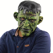 На голову полностью, из латекса страшное зеленое лицо Мужская маска Жуткие пугающие украшения маска монстра для Хэллоуина маскарадный костюм принадлежности для костюмированной вечеринки
