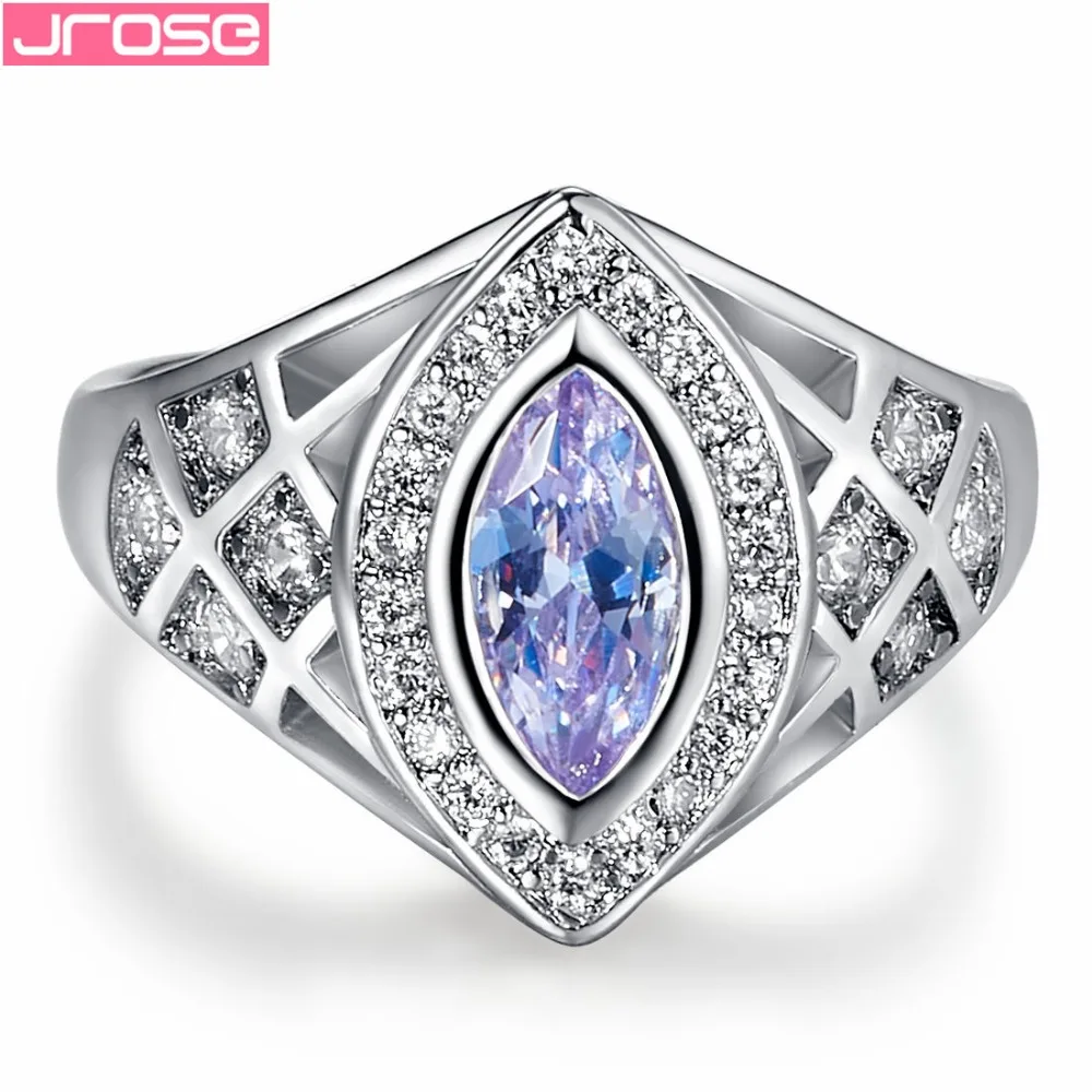 JROSE Wholesale Art Deco Marquise Cut Party Created Tourmaline & White CZ White Gold Color Ring Size 6 7 8 9 Wedding Gift