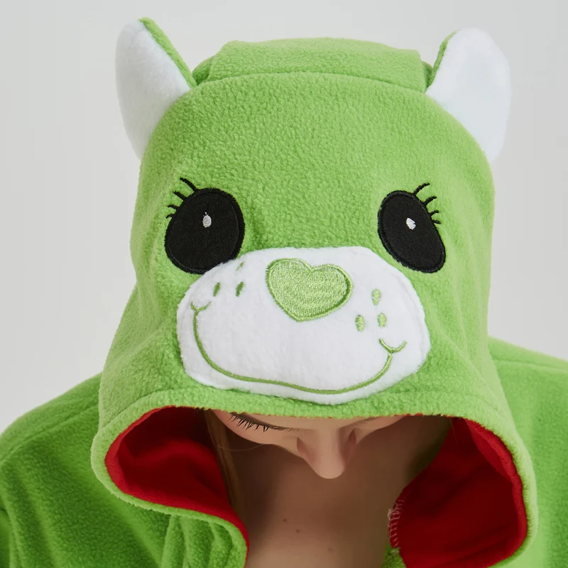 Green Four-leaf Clover Lucky Care Bear Cosplay Pajamas Adult Women Men Unisex Onesie One Piece Hooded Romper Party Costumes (1)