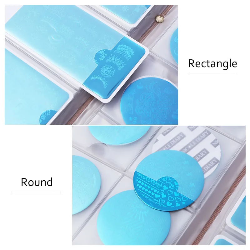 Online NICOLE TAGEBUCH 1 Stück 72 Slots Holographische Stempel Vorlage Fall Halter Laser Silber Rosa Runde Rechteck Nailart Platte Organizer