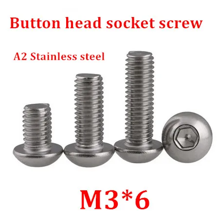 

1000pcs/lot M3*6 Bolt A2-70 ISO7380 Button Head Socket Screw/Bolt SUS304 Stainless Steel M3X6mm