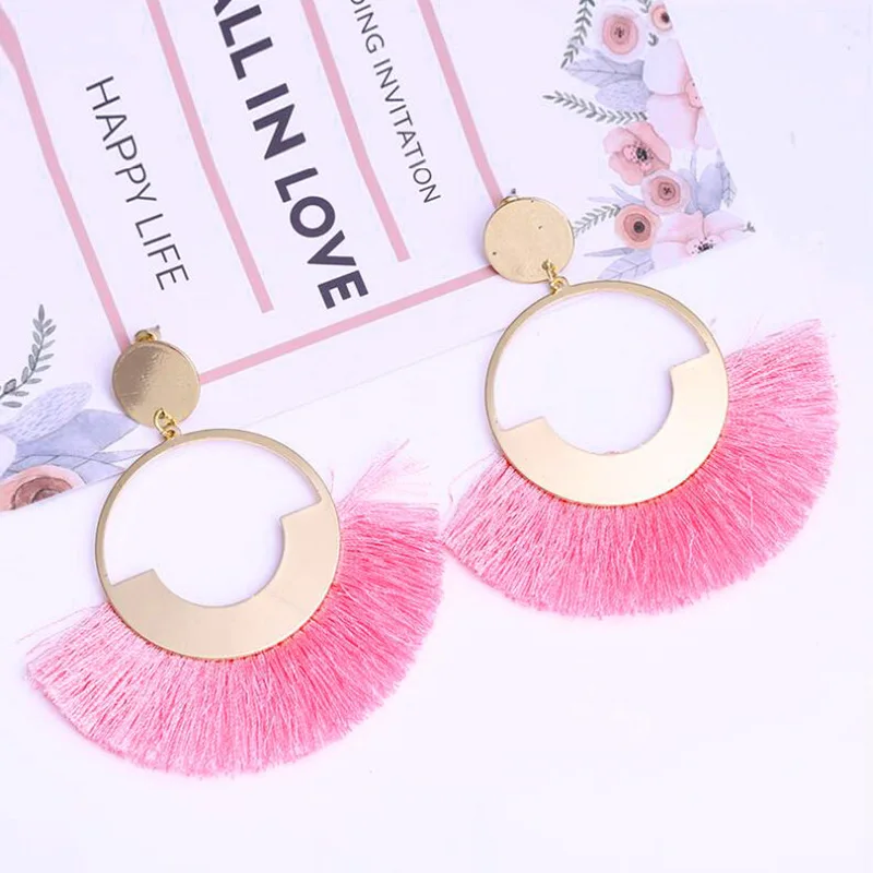 

Boho Earrings Geometric Tassel Sector Stud Earrings Pink Purple Blue Retro Birthday Gifts for Women Girls Lady Party Jewelry