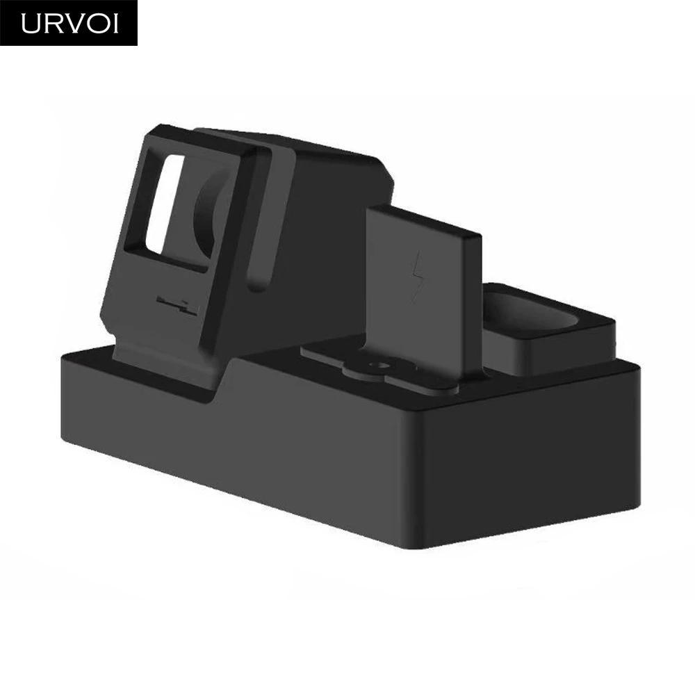 Black URVOI 3 в 1 зарядная док-станция держатели для Apple Watch стойка для iPhone watchOS 5 Хранитель Airpods PC домашняя зарядная док-станция силиконовый ремонт - Цвет: Black