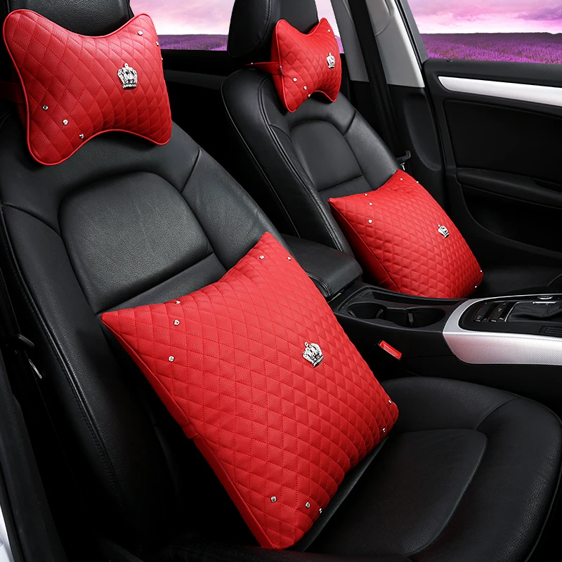 

Diamond Pattern Car Headrest Neck Pillow Back Support Cushion Red Pink Black Girl Women Car Accessories Product Car Styling