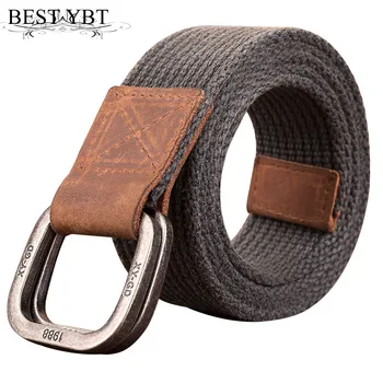 

Best YBT Unisex belt Retro Washed canvas Alloy double ring buckle Men belt casual trend Men and Women sport belt 120-150cm