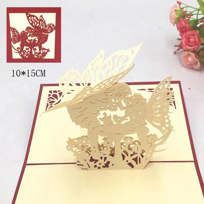 

3D Pop Up Greeting Card Blessing Gift Postcard With Envelopes Handmade For Valentine' Day Party Wedding Decoration Supplies