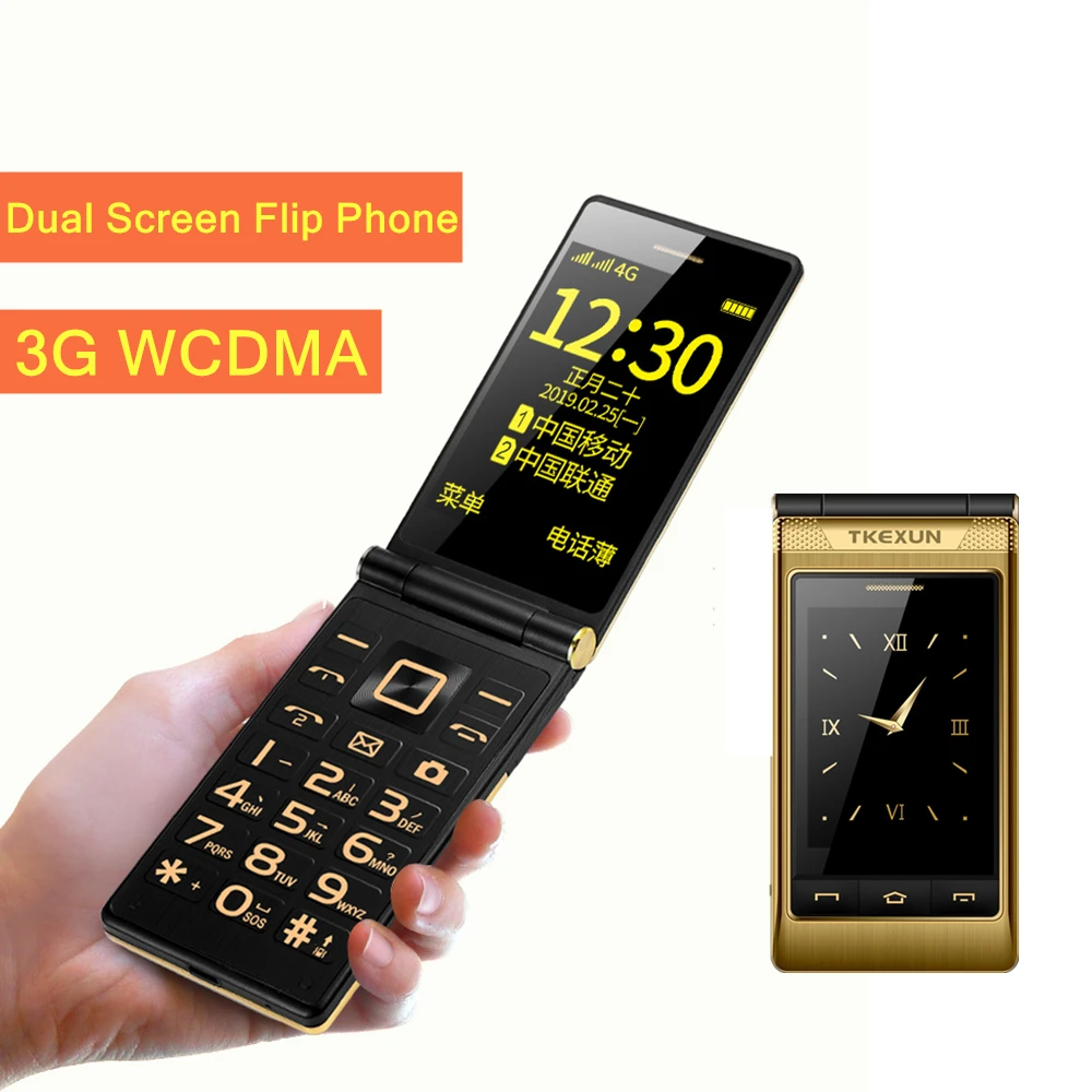 Fsmart TKEXUN мобильный телефон роскошный 3G WCDMA откидной двойной экран 3 0 дюйма SOS
