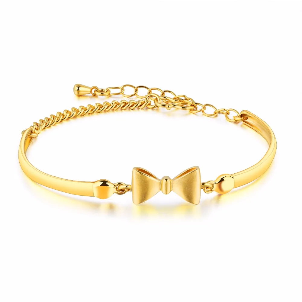 Fate Love Brand Cute Bowknot Bracelets & Bangles For Woman Girl Copper Jewelry Hand Accessories Elegant Thin Bangle Chain KS491