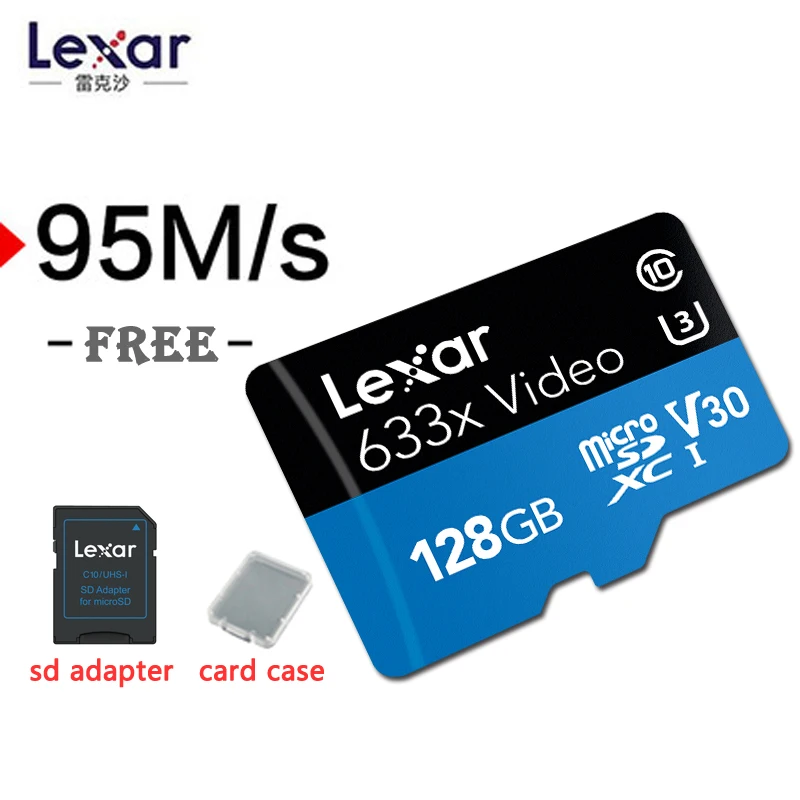 Lexar Original 633x 95 МБ/с./с Micro SD 256 ГБ 512 Гб карты 32 SDHC Class10 64 128 карта памяти Адаптер для Gopro