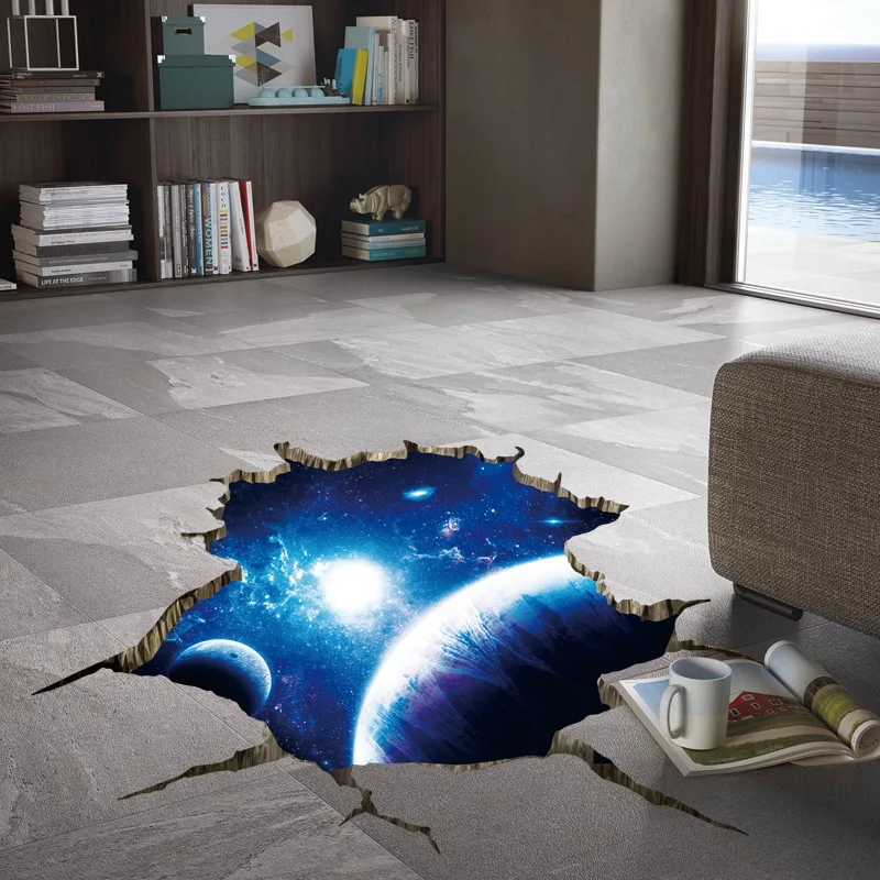 

3D Blue Visual Effect Sticker Cosmic Galaxy Planet Wall Decor Universe Outer Space Poster for Kids Room Ceiling Floor Decoration