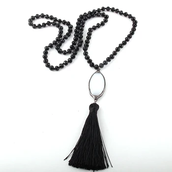 

Fashion Bohemian Jewelry Glass Long Knotted White Link Tassel Necklaces Women Ethnic Necklace