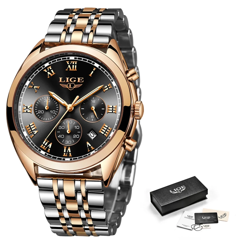LIGE Watch Men 24 hours Fashion Quartz Clock Mens Watches Top Brand Luxury All Steel Business Waterproof Watch Relogio Masculino