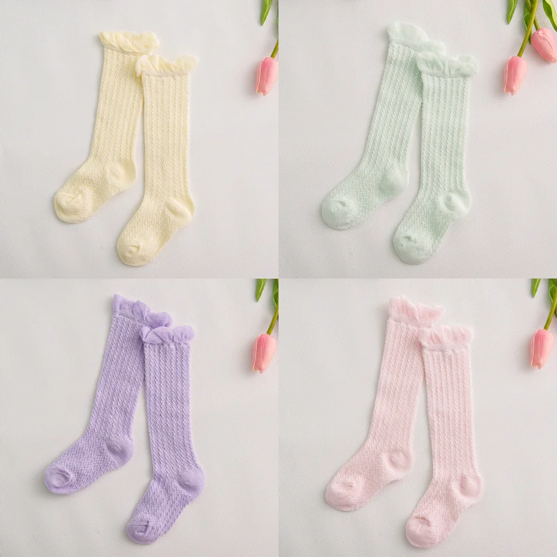 Cotton Knee Socks Baby Girls Boys Long Socks Infant anti-mosquito knee high Sock Summer Lace Baby Mesh Newborn Toddler
