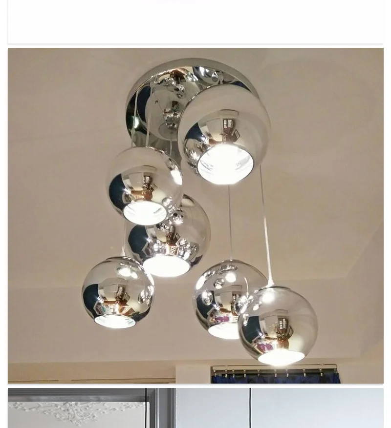 Современные подвесные светильники IKVVT, медный, серебристый, золотой стеклянный шар, внутреннее освещение для ресторана, гостиной, декоративное освещение E27 220 В