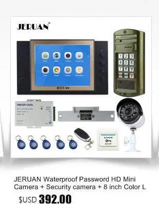 JERUAN 8 ''Цвет ЖК-дисплей видео-телефон двери запись Интерком Системы комплект + Водонепроницаемый пароль HD Mini Камера + безопасности камера +