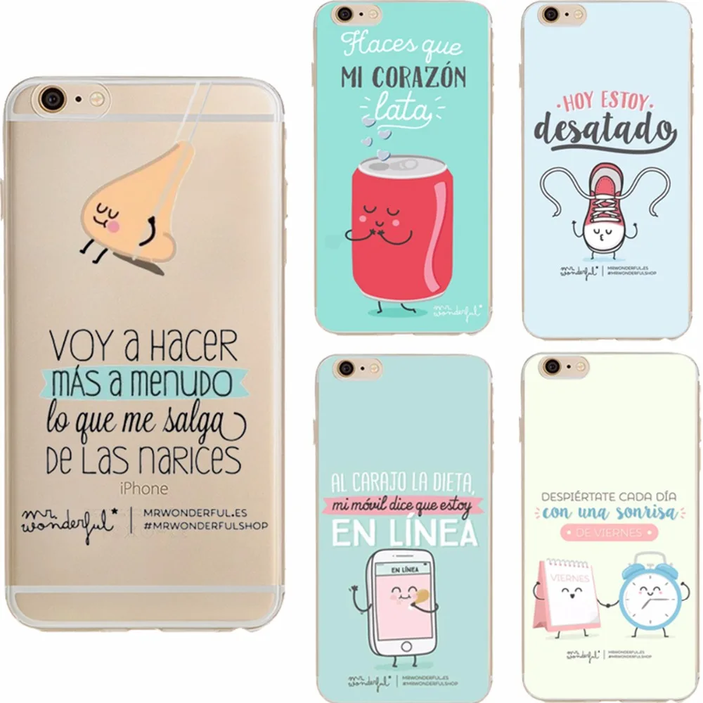 For iPhone case Mr wonderful Cartoon Transparent soft TPU scratch-proof case cover for iPhone 7 7plus 6 6S 6plus 6splus 5s se