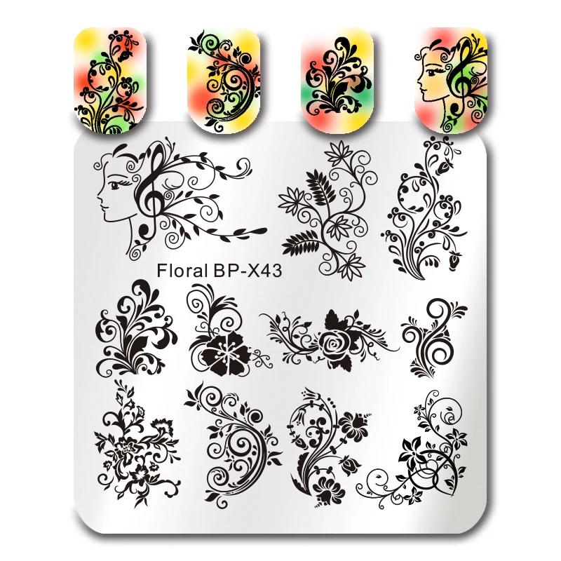 Images Born Pretty Square Nail Art Stamp Template Flower Vine Rose Leaves salutations