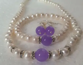 

Hot 2014 new fashion style free shipping 7-8MM White Akoya Cultured Pearl/Alexandrite bracelets necklace earrings set BV225