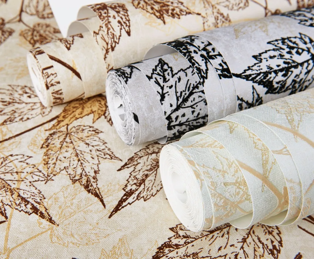 Buy Modern Leaves Mural Velvet Flock Wallpaper from Reliable flocking wallpaper