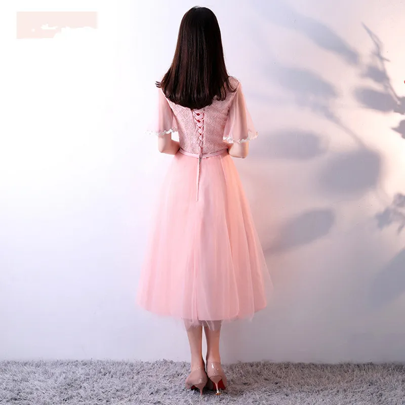 Это YiiYa роскошное розовое коктейльное платье с v-образным вырезом и коротким рукавом, цветочным принтом, кружевами, вышивкой, длиной до середины икры, вечерние платья MX065