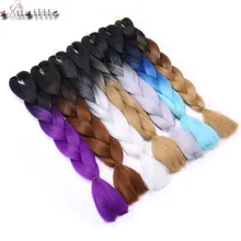 s-noilite 24” One Piece Synthetic Ombre Kanekalon Braiding Hair Crochet Braids Hairstyles Hair Extensions Silver Gray Black