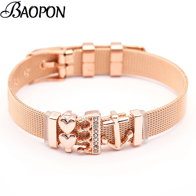 

BAOPON Dropshipping Jewelry Mesh Charm Bracelet Set with Deluxe Slide Charms Brand Stainless Steel Bracelet & Bangles as Gift