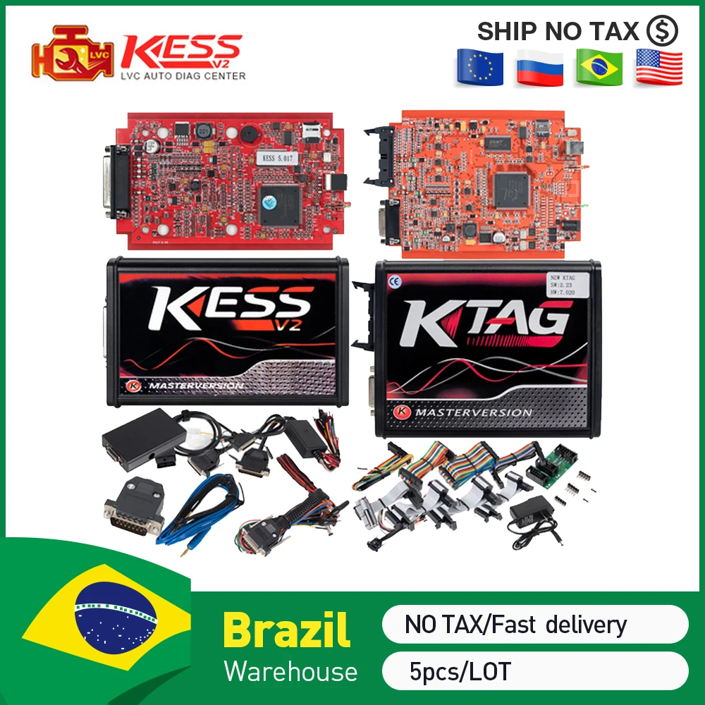 

5PCS KESS V2 V5.017 Online V2.47 EU Red OBD2 Manager Tuning Kit KTAG V7.020 4 LED Master Version K-tag V2.25 BDM ECU Programmer