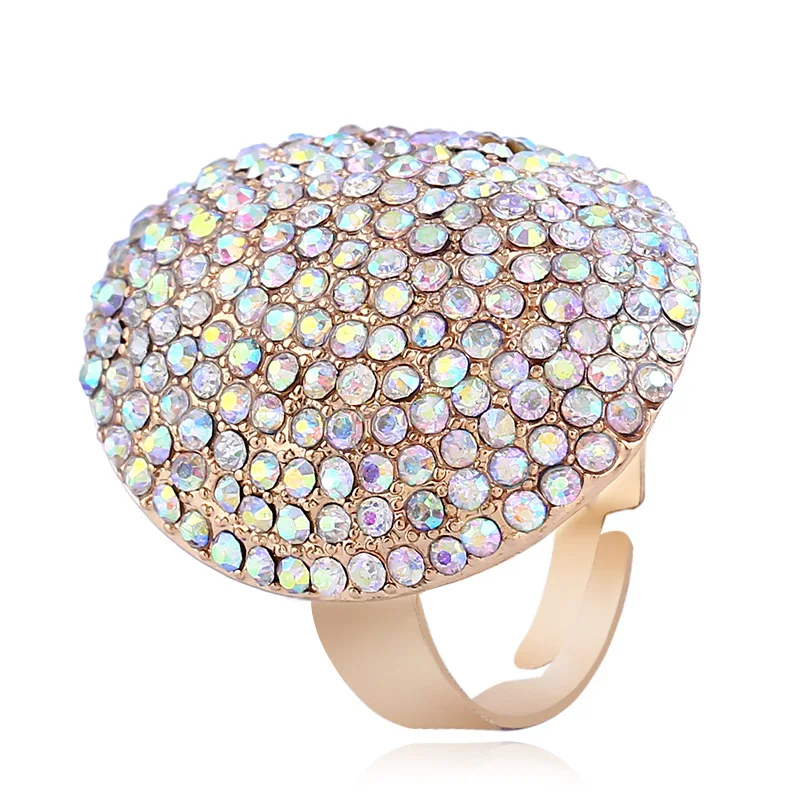 

Exaggerated Full of Laser Color Rhinestone Large Adjustable Wedding Rings for Women Men Fashion Jewelry