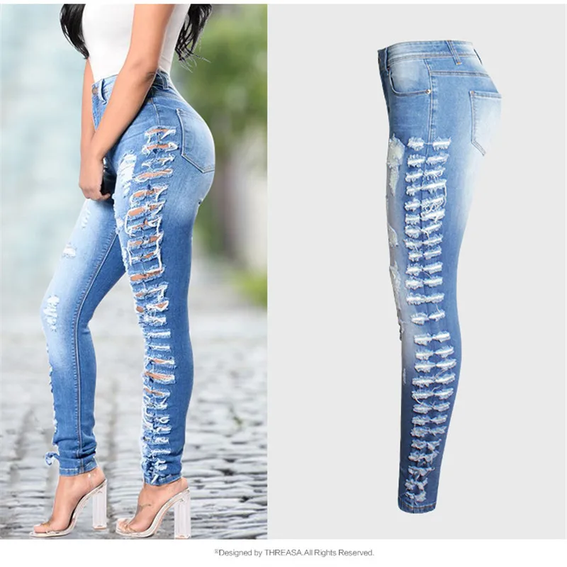 2018 глаза плюс Размеры Винтаж Рваные джинсы женская мода Эластичность бойфренда Высокая талия отверстие джинсы