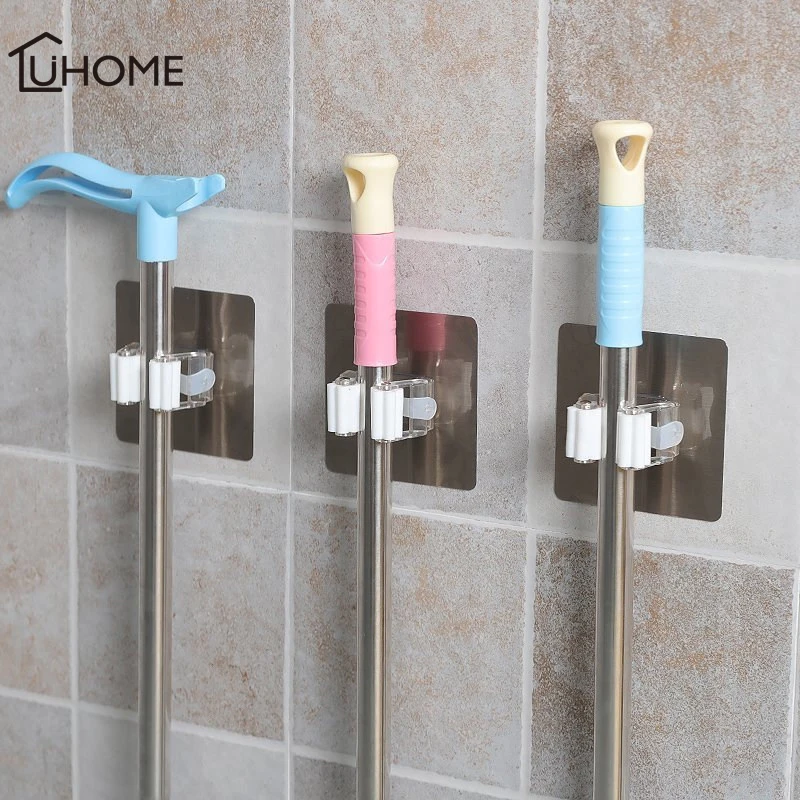 

1-3pcs Wall Mounted Storage Mop Holder Brush Broom Hanger Storage Rack Kitchen Organizer with Mounted Accessory Hanging Tool