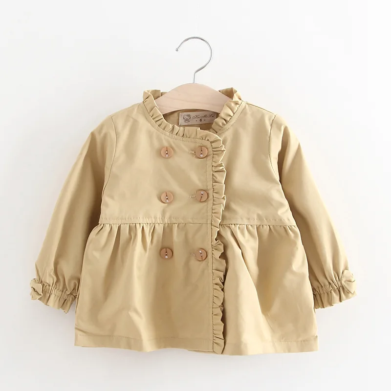 Весенняя Детская куртка; ; однотонная двубортная ветровка с длинными рукавами и бантом в Корейском стиле; Одежда для маленьких девочек; пальто