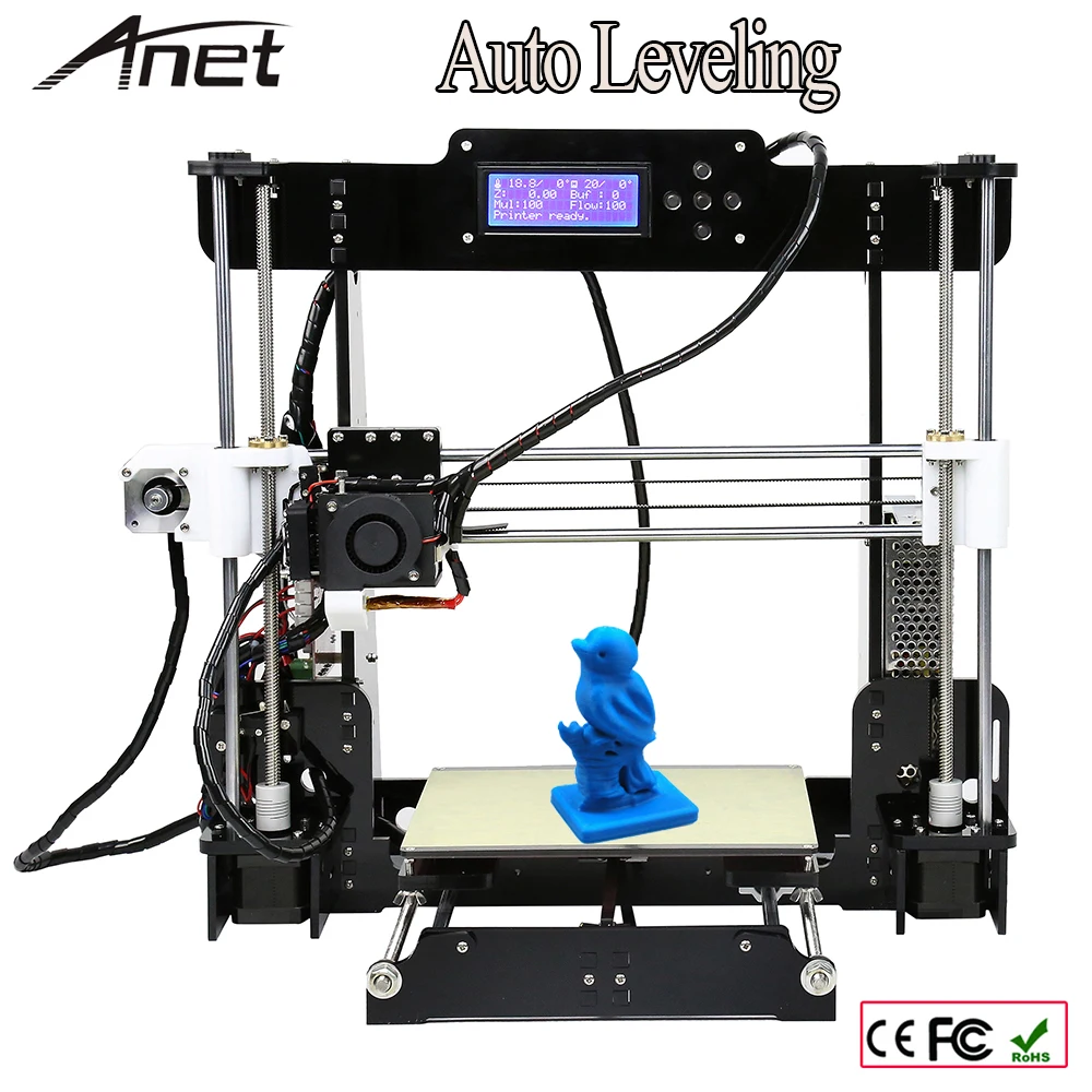 9 Rolls Filament 8GB SD Card & LCD Aluminum Hotbed Size 220*220*240mm High Quality Precision Reprap Prusai3 DIY 3D Printer Kit