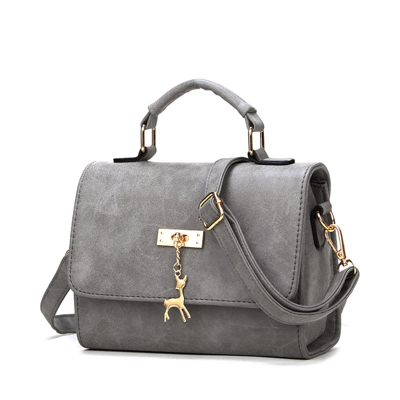 Nubuck Leather Crossbody Bag Succinct Square Bag Women Stylish PU Shoulder Bag Metallic Animal Ornament Ladies