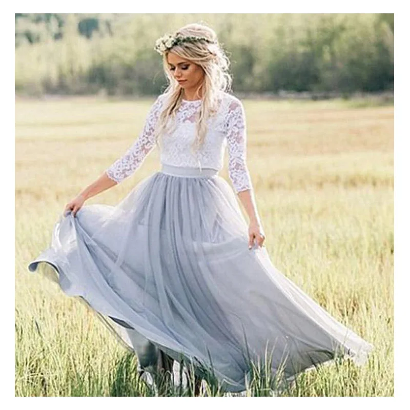 Лори Феи Бохо свадебное платье Кружева Тюль с длинным рукавом простое платье принцессы, невесты 2 шт на заказ свадебное платье