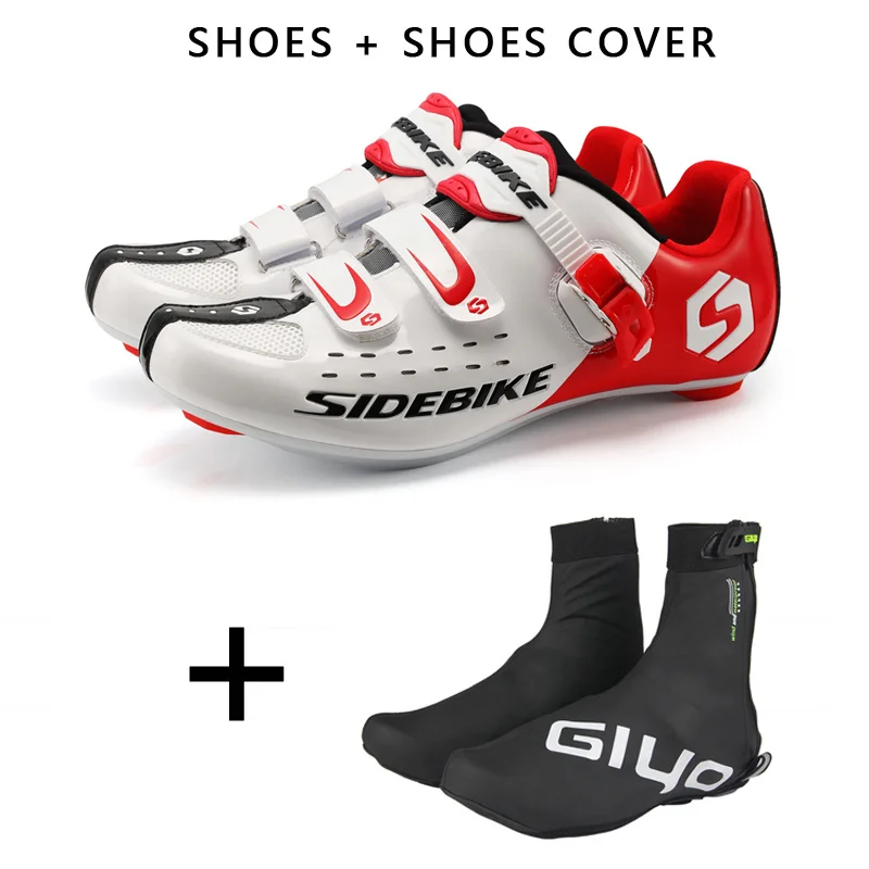 Sidebike/Обувь для велоспорта; SPD KEO; Ультралегкая обувь для гонок и шоссейного велосипеда; мужские и женские дышащие кроссовки для велосипеда; цвет черный, красный, белый - Цвет: Withe with Cover