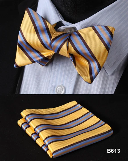 Полосатый Шелковый жаккардовый тканый мужской галстук-бабочка Карманный платок носовой платок костюм набор# B6 - Цвет: B613 Yellow Blue