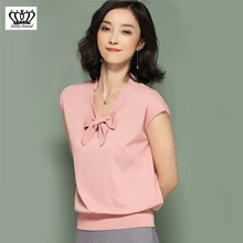 Мода Высокое качество Wai воротник цвет хлопок BasicT-рубашка женская летняя женская черная