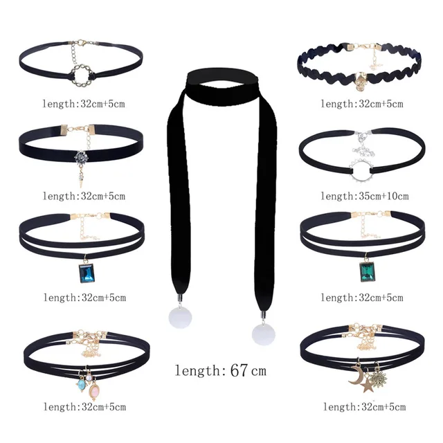 7 15 Pcs/Sets Shoelace Vintage Black Lace Velvet Choker Necklace For