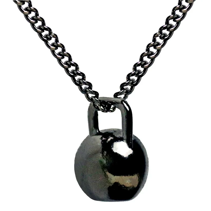 Ожерелье с подвеской в виде гири, черная цепочка из нержавеющей стали, тяжелая атлетика, фитнес-хиппи, мощное ожерелье, мужские ювелирные изделия для тренировок