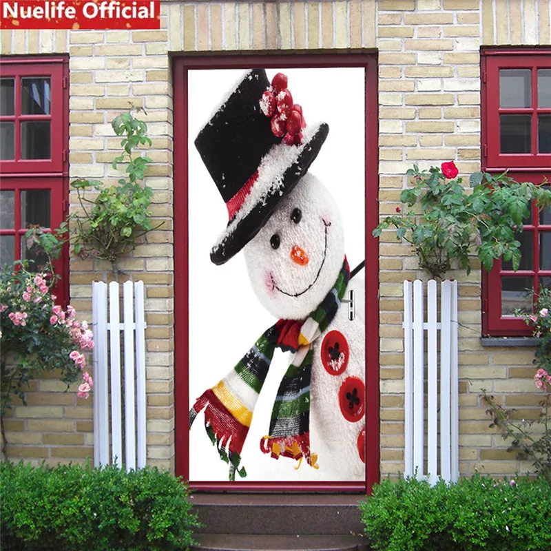 

77x200cm Christmas snowman pattern creative door stickers living room bedroom 3d three-dimensional home decoration wall stickers