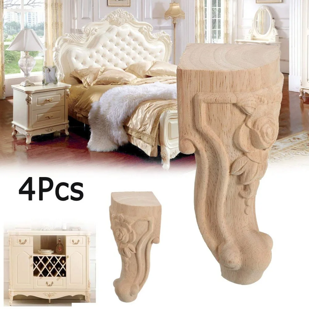 4PCS Solid Wood Furniture Legs Feet Replacement Sofa Couch Chair Table Cabinet Furniture Carving Furniture Legs 6x2.4'