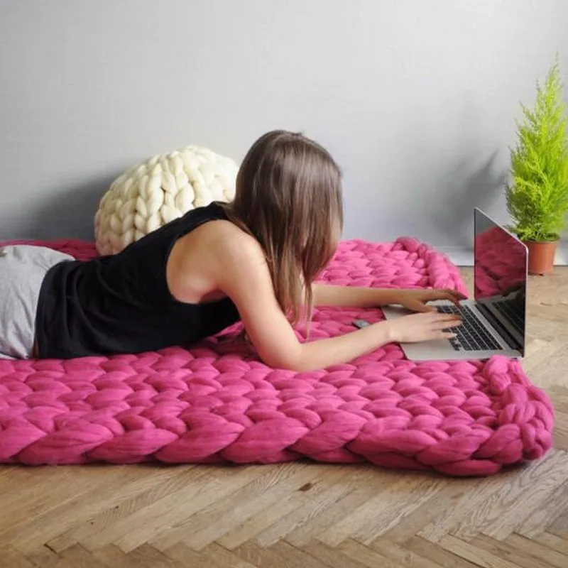 

2018 update Grande Punto Large Blanket Merino wool Bulky Knit Throw Chunky Sofa Blanket Hand-made Super Large Bed Chair Mat Rug