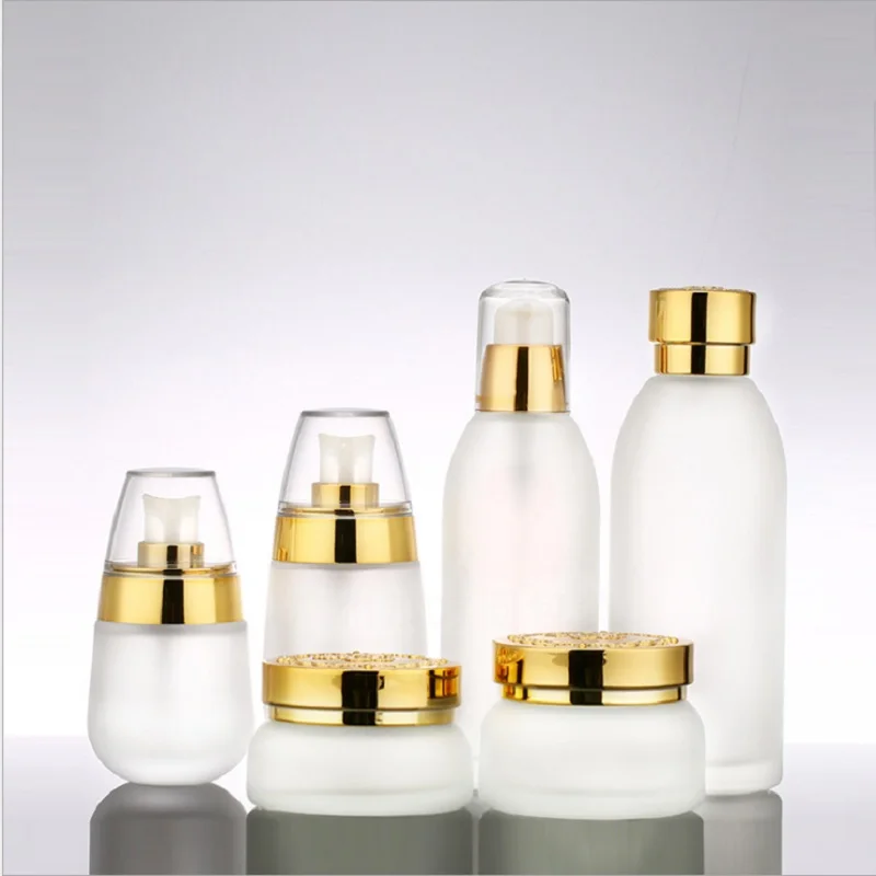 #*Cheap Cosmetic Container Refillable Bottle Frosted Glass Essence Lotion Bottle Bright Silver Gold Cap 30g 50g 30ml 50ml 100ml 120ml